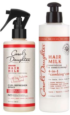 Carol’s Daughter Hair Milk Refresher Spray and 4 in 1 Combing Creme Hair Detangler Gift Set for Natural Curly Hair Providing All Day Definition & Frizz Control – made with Agave Nectar and Olive Oil Natural Curly Hair, Shine Spray, Hair Gift, Agave Nectar, Coily Hair, Types Of Curls