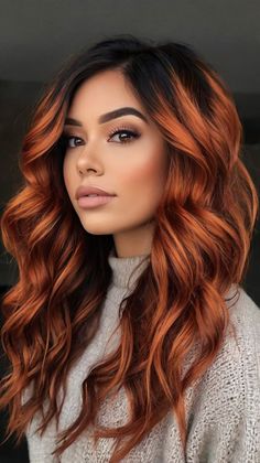 Ginger And Dark Brown Hair, Hair Copper Highlights, Orange And Brown Hair, Caramel Highlights On Brown Hair, 2024 Hair Trends For Women, Brown Hair Trends, Haircolor Ideas, Short Haircuts For Black Women, Haircuts For Black Women