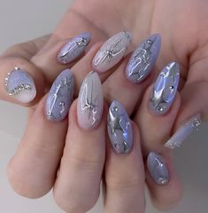 Beetles Gel Polish, Star Nail Designs, Kids Nail Designs, Silver Nail Designs, Multicolored Nails, Art Deco Nails, Gel Polish Nail Art, Glitter Gel Polish