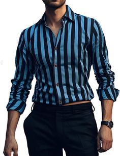 This Men's Dark Blue Striped Button Down Long Sleeve Shirt combines classic style with modern comfort. Made of high-quality fabric, this shirt flaunts a sophisticated striped pattern and a timeless button down design. Perfect for any occasion, you'll love the way it looks and feels on you. Button closure Machine Wash 95% polyester 5% spandex, good quality, Wash-Machine wash or hand wash, do not bleach, not shrink after washing. SIZE NECK CHEST WAIST SLEEVE S 14-14½″ 34-36″ 28-30″ 32-33″ M 15-15½″ 38-40″ 32-34″ 33-34″ L 16-16½″ 42-44″ 36-38″ 34-35″ XL 17-17½″ 46-48″ 40-42″ 35-36″ 2XL 18-18½″ 50-52″ 44-46″ 36-37″ 3XL 19-19½″ 54-56″ 48-50″ 37-38″ 4XL 20½-21″ 58-60″ 53-55″ 38″ 5XL 22-22½″ 62-64″ 58-60″ 38½″ Business Dress Shirts, Oxford Brogues, Business Dress, Striped Long Sleeve Shirt, Daily Style, Mens Casual, Long Sleeve Shirt Dress, Style Chic, Drop Shipping