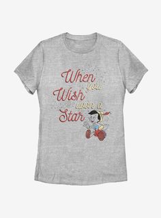 90% Cotton  10% PolyesterWash cold; dry lowImportedListed in women's sizes Disney Cricut Shirts, Disney Gear, Disney Pinocchio, Wishing Star, Disney Shorts, Star Graphic, Wish Upon A Star, Disney Tees, Pinocchio