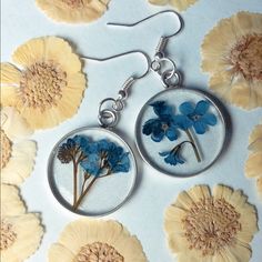 Real Forget Me Not Flower. Silver Circle Dangle Earrings Nbb Found,Pressed,Preserved From Nature Forget Me Not Earrings, Nature-inspired Round Pressed Flowers Earrings, Forget Me Not Resin Jewelry, Forget Me Not Resin Earrings, Blue Round Pendant Necklace With Pressed Flowers, Silver Circle Earrings, Forget Me Not Flower, Silver Circle, Forget Me Not