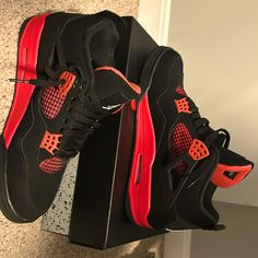 Red And Black Jordan 4 Red And Black Jordan 4, Shoes 2022, Black Jordans, Jordan Red, Jordan 4 Retro, Air Jordan 4, Air Jordan 4 Retro, Jordans For Men, Jordan Shoes