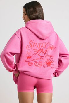 Experience love at first sight. A playful reimagining of a casualwear classic, our washed Sunday Love hoodie is made from medium-weight cotton jersey with a soft brushed lining. It’s cut to an oversized fit with drop shoulders for a laid-back look. The graphic artwork at the back, chest, and sleeve nod to the season’s romantic vibe.  Relaxed pullover with hood Washed effect Drawstring ties Dropped shoulders Long sleeves Kangaroo pocket Ribbed cuffs and hem Graphic print on chest and sleeve Sunday Love print on reverse Super soft brushed-back jersey (80% cotton, 20% polyester) Oversized fit, approx. 72.5cm based on size S/M  Product code: BT1127  The wash effect will appear slightly different on each garment. We do our best to ensure that our photos are as true to color as possible. However Sunday Love, Love Hoodie, Gym Hoodie, Wide Leg Sweatpants, Love Print, Dress Bra, Love At First, Oversized Hoodie, Women Hoodies Sweatshirts