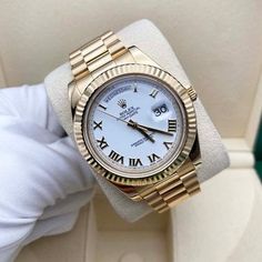 Rolex Day-Date II 218238 Automatic 41mm White Yellow gold - Watch with original box and original papers - 3156 - 10ATM - Sapphire crystal Rolex Day Date, Sapphire Crystal, Rolex Watches, Gold Watch, Yellow White, Rolex, Original Box, Sapphire, Yellow Gold