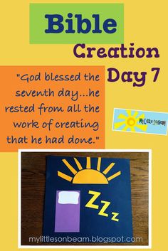 the bible creation day poster with an image of a sun and a cross on it