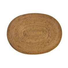 an oval woven placemat on a white background