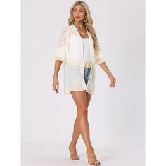 This cardigan could cover your upper body, which is a great choice for sun protection. The zip zag design shows the cardigan difference and makes you more charming. Short sleeves could make you feel cool even in summer. It is suitable for many occasions, such as Cocktails, Parties, Beach, Sea, Daily, Weekend, Holiday, Going Out Date, Casual, etc. Lightweight Long Sleeve Cover-up For Day Out, White Long Sleeve Cardigan For Beach Cover-up, Long Sleeve Cover-up For Warm Weather In Spring, Long Sleeve Cover-up For Spring Warm Weather, White V-neck Summer Cardigan, Trendy Summer Layering Outerwear, Lightweight Long Sleeve Beach Cardigan, White Summer Cardigan For Beach, White V-neck Summer Outerwear