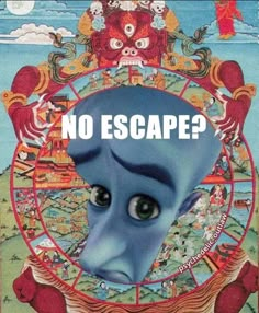 a poster with the words no escape in front of an image of a man's face