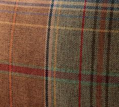 a brown and blue plaid fabric