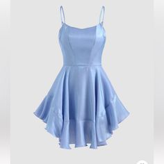 From Cider, Never Worn, Metallic Baby Blue Ruffle Mini Dress. It’s Size Xs And Has Zipper And Adjustable Straps. Also Has Shorts Underneath, Kind Of Feels Like A Romper When Wearing It. Mini Ruffle Dress, School Dance Dresses, Cute Homecoming Dresses, Baby Blue Dresses, Blue Homecoming Dresses, Prom Ideas, Prom Dress Inspiration, Aesthetic Things, Grad Dresses