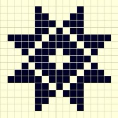 a cross made out of squares in blue and yellow colors on a beige background with black dots