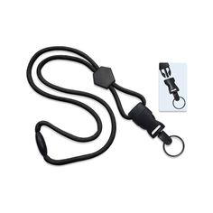 a black leash with a hook on the end and an empty tag attached to it