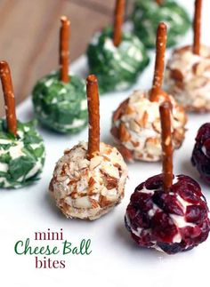 mini cheese ball bites with pretzels and cranberry toppings on them