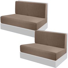 two brown and white beds sitting next to each other