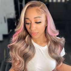 Skunk Stripe, Blonde With Pink, Hair Color Pink, Human Virgin Hair, Wigs Human Hair, Baddie Hairstyles