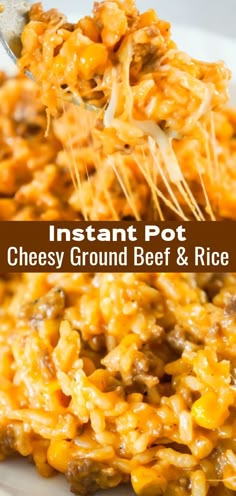 a white plate topped with cheesy ground beef and rice