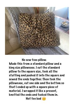 a leopard print pillow sitting on top of a white couch next to a quote from the author