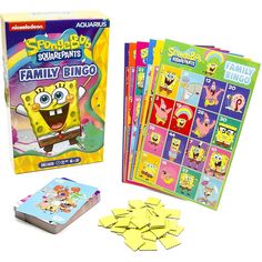 the spongebob squarepants family bingo game is in its box and ready to be played