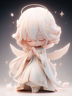 an angel doll is sitting on the ground with its wings spread out and her eyes closed