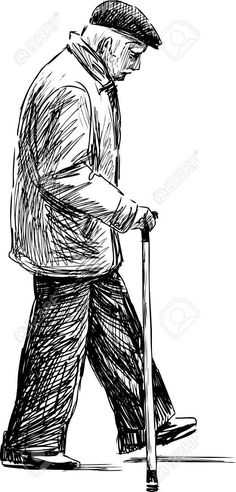 an old man walking with a cane in his hand stock photo, picture and royalty