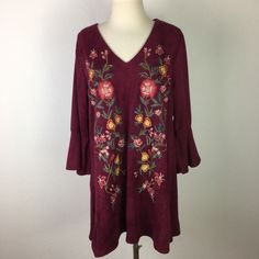 Umgee Nwot Maroon Embroidered Dress Small Faux Microsuede Fabric 20" Pit To Pit 33.5" Length Jj21 -1531 Ppkinv Microsuede Fabric, Long Sleeve Boho Dress, Long Sleeve Ruffle Dress, Umgee Dress, Bow Detail Dress, Heart Dress, Embroidered Clothes, Peasant Dress, Fitted Skirt