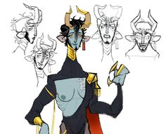 an image of a man with horns on his head and some other drawings behind him