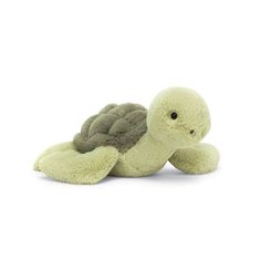 a small stuffed turtle on a white background