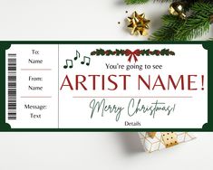 a merry christmas gift tag with music notes on it