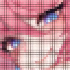 an image of a woman's face made up of squares in pink and blue