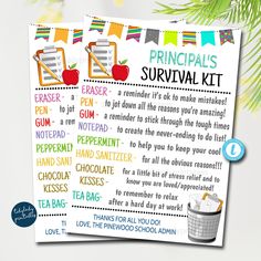 EDITABLE School Principal Survival Kit Printable, Back to School Gift, Pta Pto, Principal Appreciation Day, Thank You Gift Idea TEMPLATE Survival Kit For Principals, Principle Appreciation Gifts, Assistant Principal Appreciation Gifts From Students, Administration Appreciation Gifts, Principal Day Appreciation, Principal Survival Kit Cute Ideas, Gifts For Principals From Students, Principal Appreciation Month, Gifts For Principals From Teacher