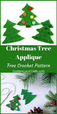 christmas tree applique crochet pattern with text overlay