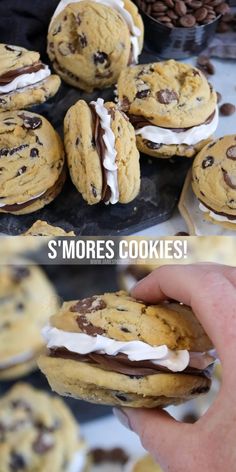 there are two pictures of cookies with chocolate chips and marshmallows on them