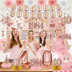 three girls celebrating their birthday with balloons and decorations