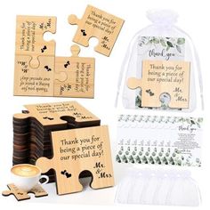 personalized wooden puzzles with thank you for being a special day and coffee mug