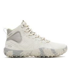 the white and grey sneaker is on display in front of a white background,