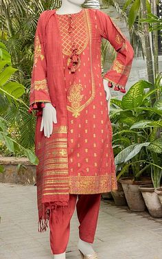 Junaid Jamshed Coral Jacquard Suit | Pakistani Winter Dresses Jacquard Suit, Pakistani Winter Dresses, Junaid Jamshed, Suit Pakistani, Add Sleeves, Winter Suit, Jacquard Shirt, Designer Suits, Winter Dresses