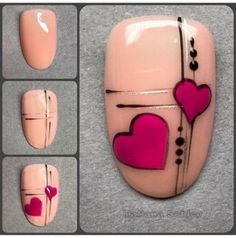 Diy Valentine's Nails, Nail Art For Beginners, Nail Art Techniques, Heart Nail Art, Nail Art Designs Videos, New Nail Art, Kandy