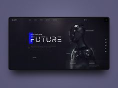 a computer screen with the word future on it and an image of a robot's head