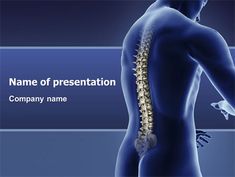 a man with back pain powerpoint template is shown in blue and has an image of the