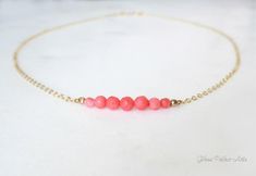 Beach Wedding Necklace, Coral Bridesmaid, Sparkly Necklace, Beach Necklaces, Coral Bracelet, Coral Earrings, Dainty Chain, Coral Jewelry, Coral Necklace