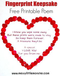 a heart made out of beads with the words fingerprint keepsake free printable poem