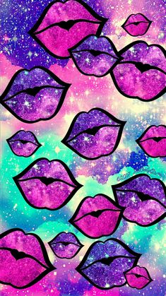 purple lips floating in the air with stars above them