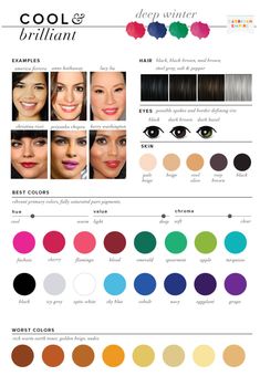 Winter Make-up, Color Analysis Winter, Winter Skin Tone, Cool Winter Color Palette, Deep Winter Palette, Deep Winter Colors, Clear Winter, Winter Color Palette, Winter Typ