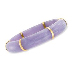 Ross-Simons - Purple Jade Bangle Bracelet with 14kt Yellow Gold. 7". Add color to your stack with this pretty purple bangle bracelet. The soft hue of 14mm carved purple jade is enhanced by polished 14kt yellow gold bars. Slip-on, purple jade bangle bracelet. Om Jewelry, Coral Drop Earrings, Jewelry Presentation, Jade Bangle Bracelet, Opal Drop Earrings, Cultured Pearl Bracelet, Homemade Wedding, Gold Bars, Amethyst Necklace Pendant