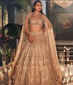 Shimmering Golden Lehenga Choli Dupatta Bridal Dress Copper Lehenga, Rimple Harpreet Narula, Rimple Harpreet, Golden Lehenga, Rimple And Harpreet Narula, Gold Lehenga, Lace Parasol, Green Lehenga, Pink Lehenga