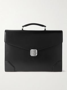 You'll walk more confidently into work with Dunhill's 'Eltham' briefcase in tow. It's been crafted in Italy from supple leather and secures with a refined lock-fastening front flap. Inside you'll find a secure zipped pocket and two slip pockets to keep the essentials organised. Formal Leather Briefcase With Silver-tone Hardware, Leather Briefcase With Silver-tone Hardware For Formal Use, Elegant Briefcase With Silver-tone Hardware For Office, Elegant Office Briefcase With Silver-tone Hardware, High-end Leather Business Briefcase, High-end Leather Briefcase For Business, Classic Briefcase With Silver-tone Hardware For Work, Formal Briefcase With Palladium Hardware, Palladium Hardware Briefcase For Work