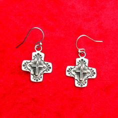 The Galisteo Cross Sterling Silver Earring by Santa Fe Silverworks Southwestern Silver Earrings For Gifts, Silver Southwestern Style Earrings For Gift, Silver Southwestern Earrings For Gift, Silver Southwestern Style Earrings For Gifting, Bohemian Sterling Silver French Hook Earrings, Southwestern Sterling Silver Earrings With Ear Wire, Handmade Crosses, Santa Fe Style, Southwest Jewelry