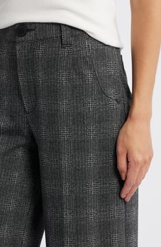 Perfectly chic for work and beyond, these wide-leg trousers feature a classic plaid pattern and 'Ab'solution powermesh panels that smooth and shape. 30" inseam; 24" leg opening; 11" front rise; 16" back rise Zip fly with button closure Front slant pockets 53% polyester, 39% rayon, 5% nylon, 3% spandex Machine wash, tumble dry Imported Classic Houndstooth Pattern Bottoms, Classic Wide Leg Plaid Pants, Formal Plaid Wide Leg Bottoms, Elegant Plaid Wide-leg Pants, Elegant Black Houndstooth Bottoms, Plaid Wide Leg Formal Pants, Plaid Wide Leg Pants For Formal Occasions, Formal Wide Leg Plaid Pants, Formal Plaid Wide Leg Pants