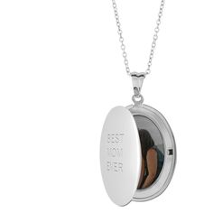 Made of stainless steel, with your choice of silver, gold or rose gold finish. Oval Locket measures 1.2 x 0.9, photo insert measures 0.9 x 0.6. Heart Locket measures 1.07 x 1.09, photo insert measures 0.8 x.85. Engraving available on front side only. Photos already sized and inserted inside. Comes with 18 coordinating chain and gift box. Imported. Personalized in USA Oval Locket Necklace, Oval Locket, Jewelry Lockets, Holiday Cards Photo, Photo Locket, Heart Locket, Birth Announcements, Locket Necklace, Photo Books